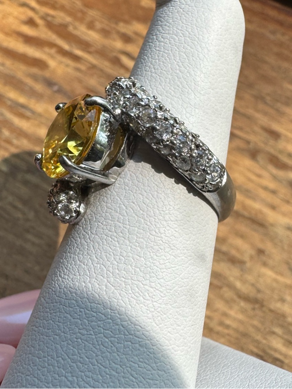 Sterling Silver 925 Yellow CZ Cocktail Ring Wave Band Size 6 - Picture 5 of 11